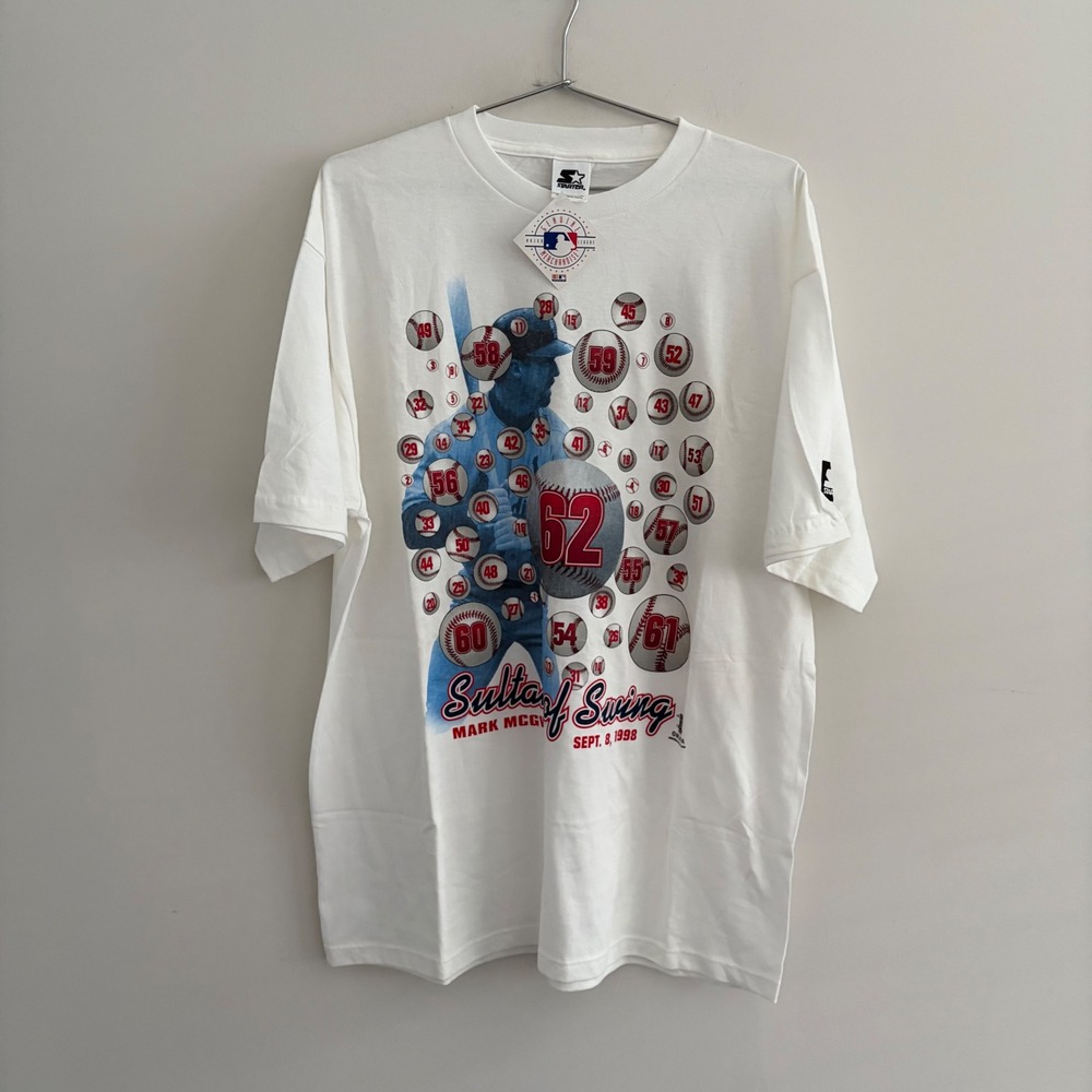 Starter Mark McGwire Sultan of Swing 62 Home Runs T-Shirt White Large NWT 1998